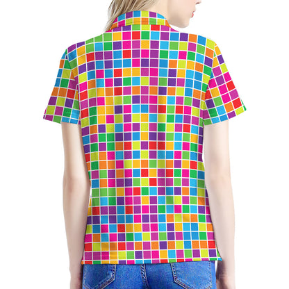 Rainbow Squares Pattern Print Women's Polo Shirt