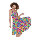 Rainbow Squares Pattern Print Women's Sleeveless Dress