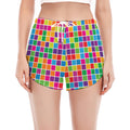 Rainbow Squares Pattern Print Women's Split Running Shorts