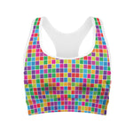 Rainbow Squares Pattern Print Women's Sports Bra