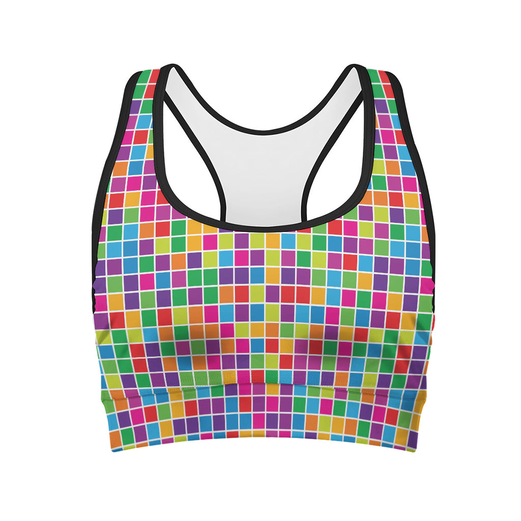 Rainbow Squares Pattern Print Women's Sports Bra