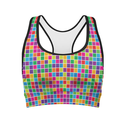 Rainbow Squares Pattern Print Women's Sports Bra