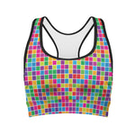 Rainbow Squares Pattern Print Women's Sports Bra