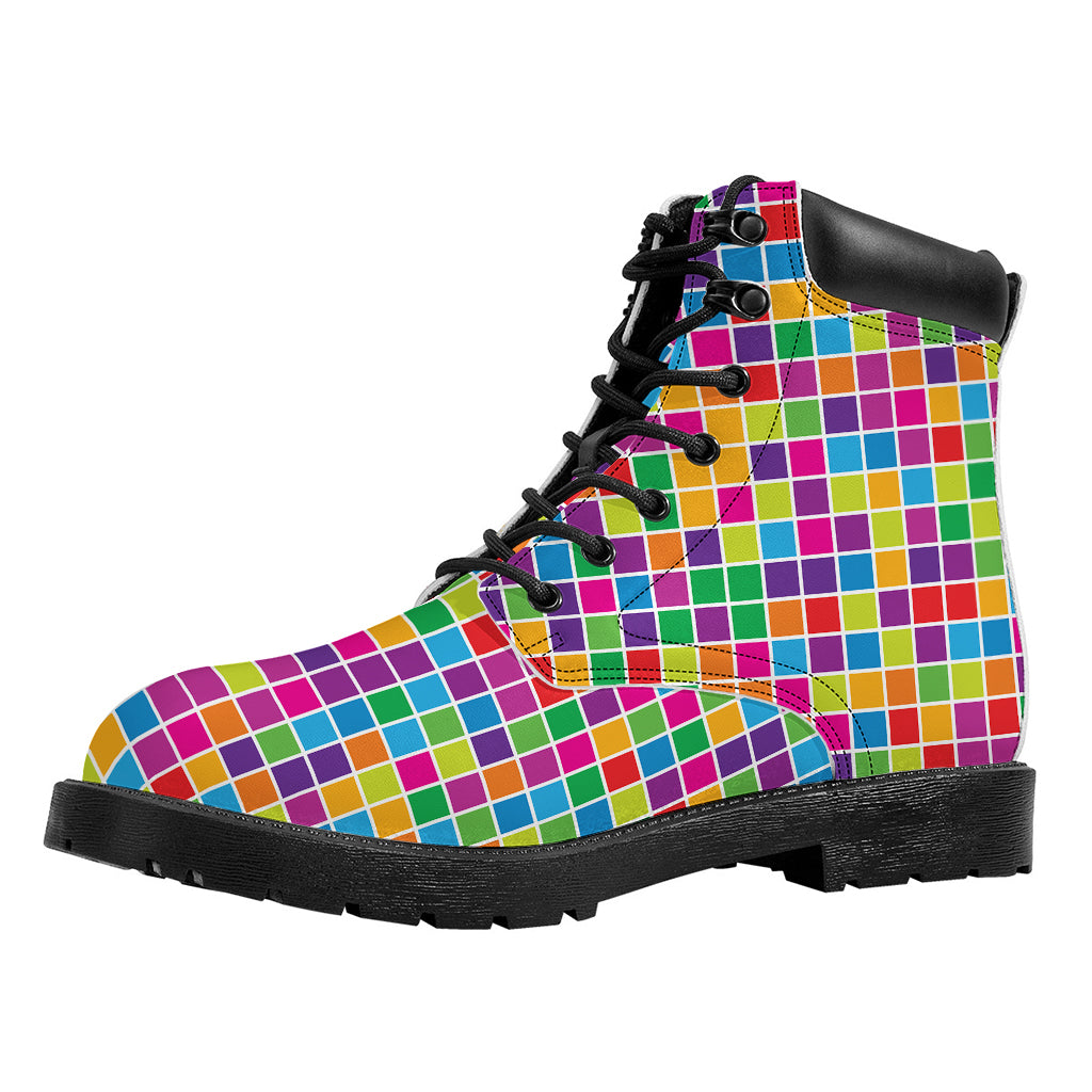 Rainbow Squares Pattern Print Work Boots