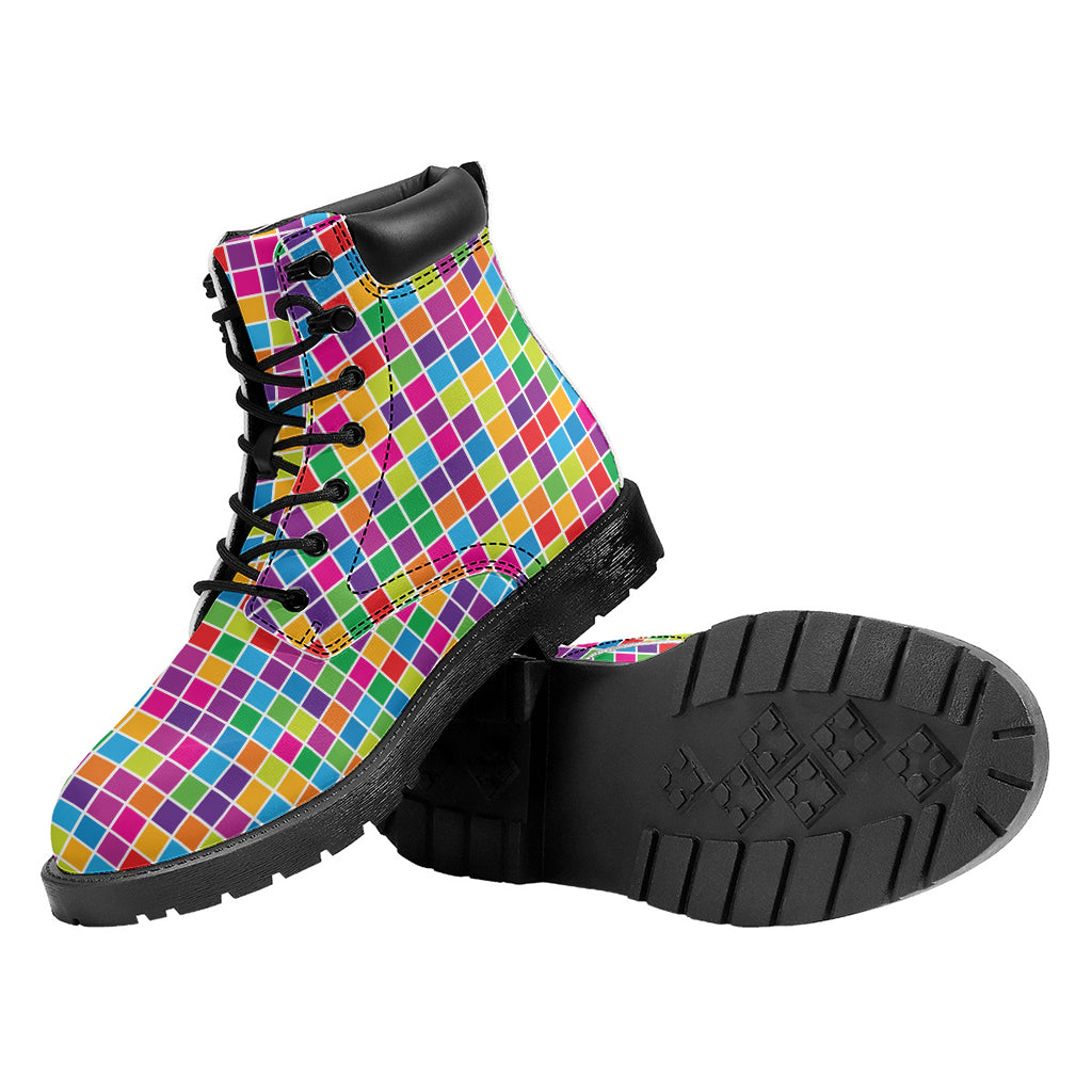 Rainbow Squares Pattern Print Work Boots