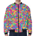 Rainbow Squares Pattern Print Zip Sleeve Bomber Jacket