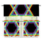 Rainbow Star of David Print 3 Piece Kitchen Curtains