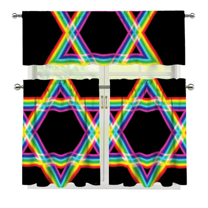 Rainbow Star of David Print 3 Piece Kitchen Curtains