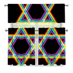 Rainbow Star of David Print 3 Piece Kitchen Curtains