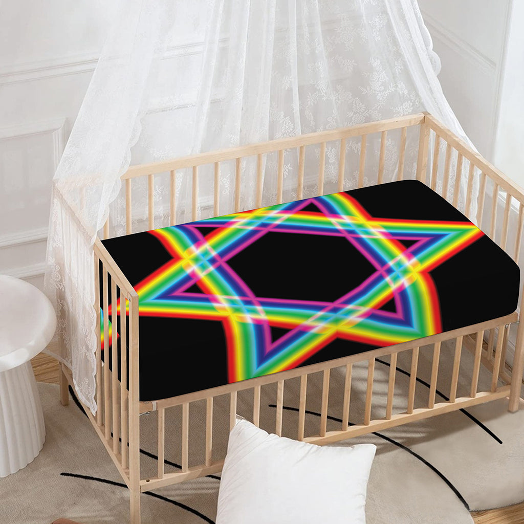 Rainbow Star of David Print Baby Crib Sheet
