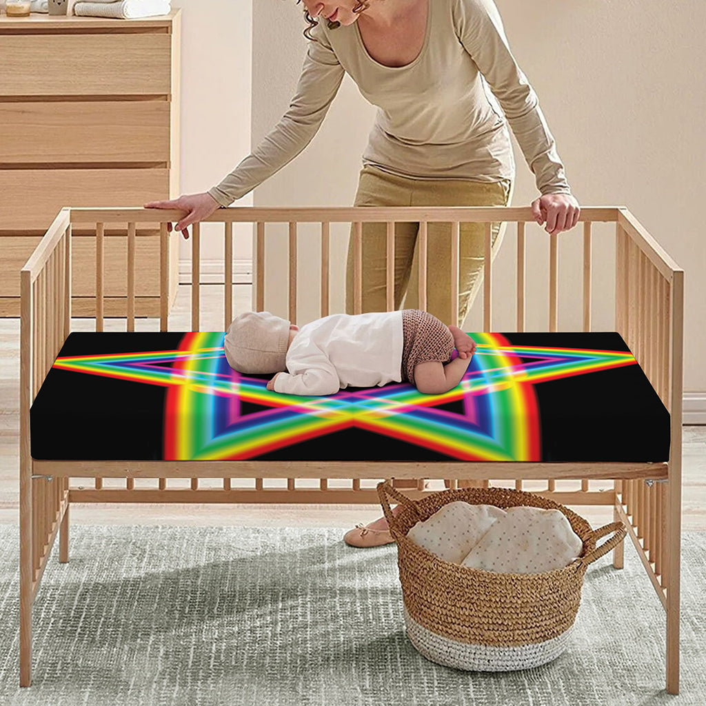 Rainbow Star of David Print Baby Crib Sheet
