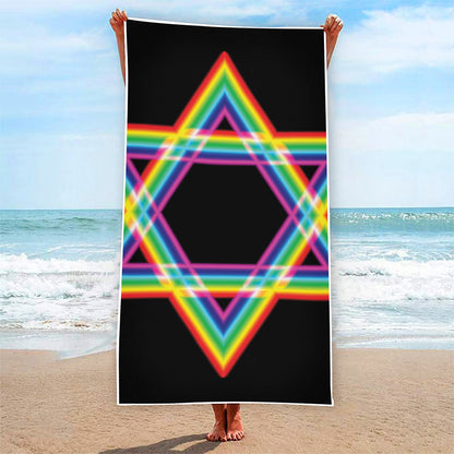 Rainbow Star of David Print Beach Towel