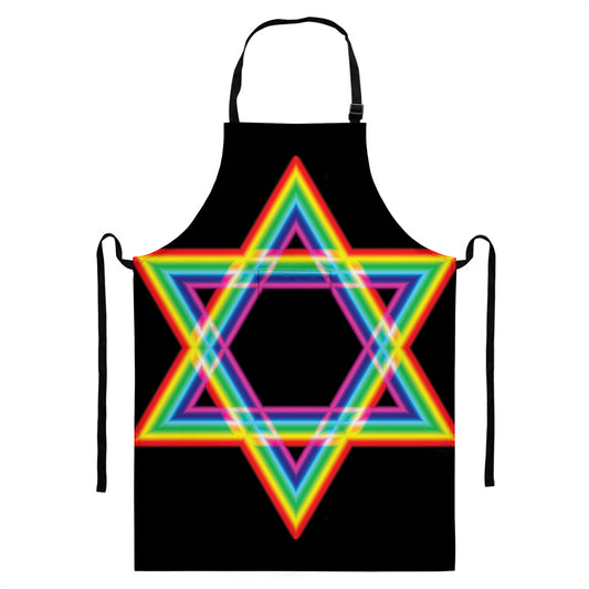 Rainbow Star of David Print Bib Apron With Pocket