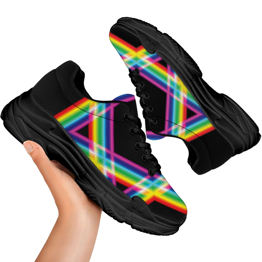 Rainbow Star of David Print Black Chunky Shoes