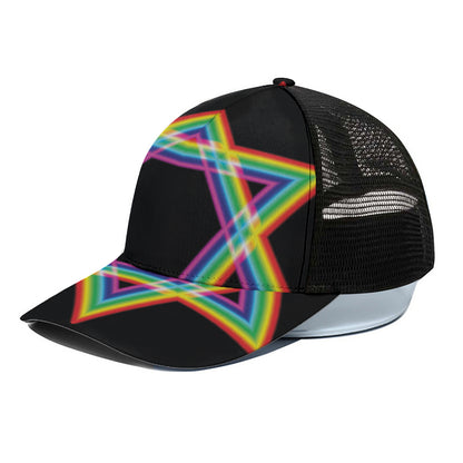Rainbow Star of David Print Black Mesh Trucker Cap