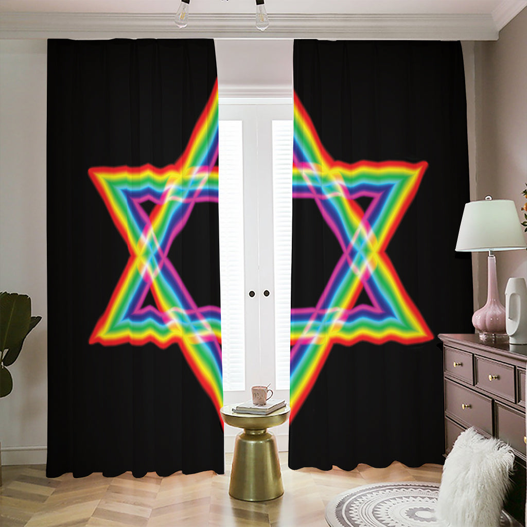 Rainbow Star of David Print Blackout Pencil Pleat Curtains