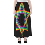 Rainbow Star of David Print Chiffon Maxi Skirt