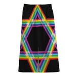 Rainbow Star of David Print Cotton Front Slit Maxi Skirt