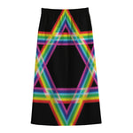 Rainbow Star of David Print Cotton Front Slit Maxi Skirt