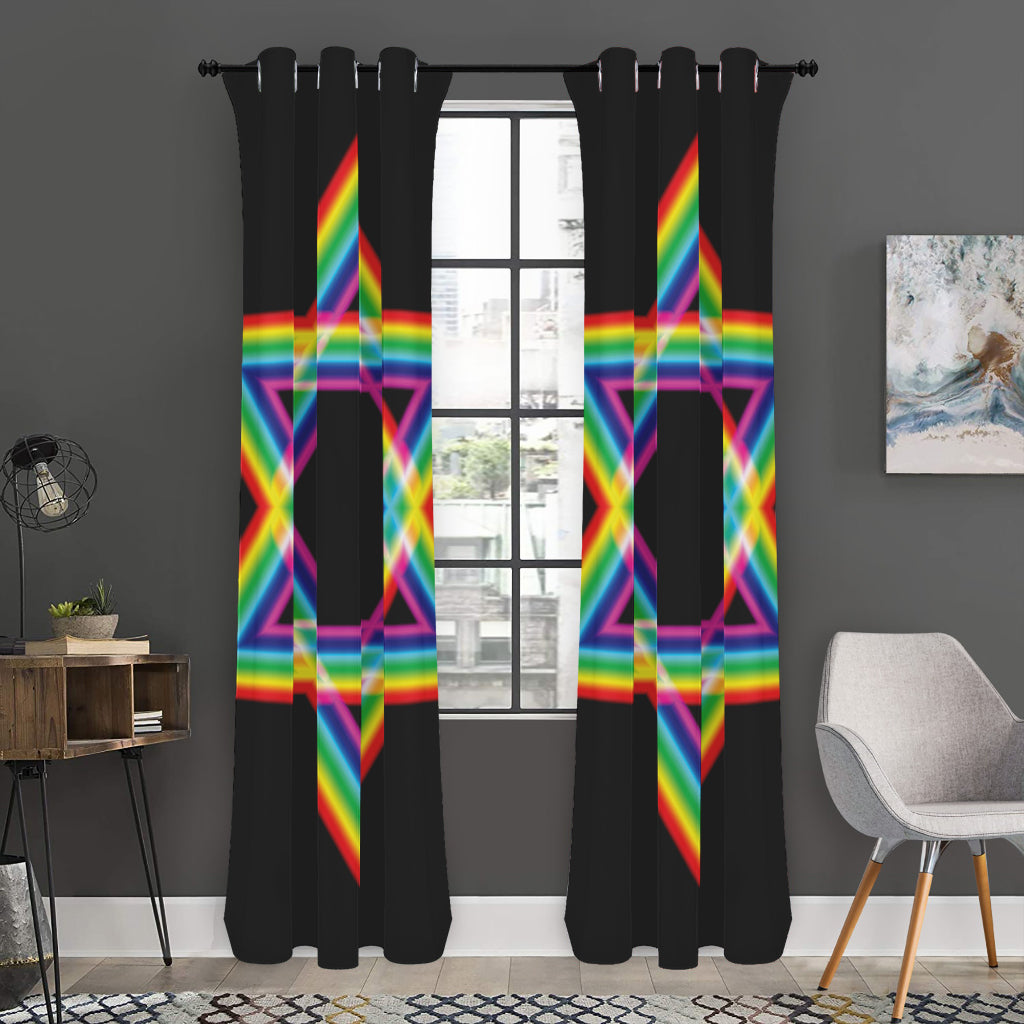 Rainbow Star of David Print Curtain