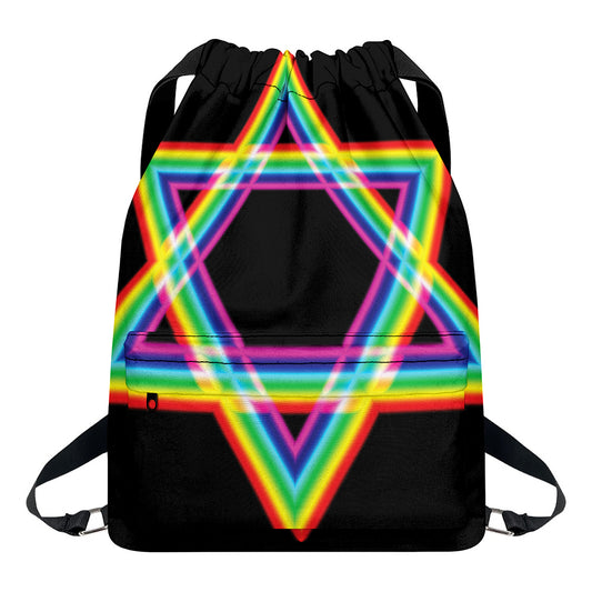 Rainbow Star of David Print Drawstring Backpack