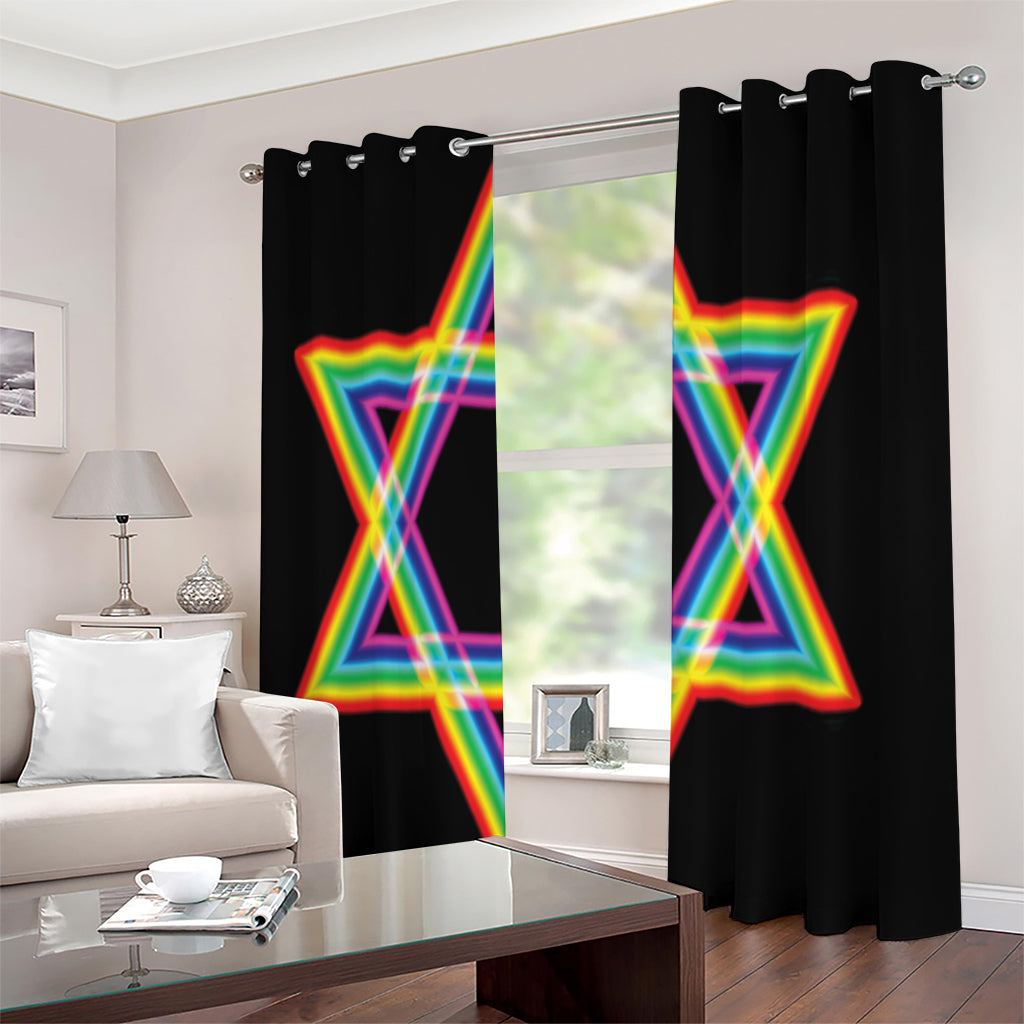 Rainbow Star of David Print Extra Wide Grommet Curtains