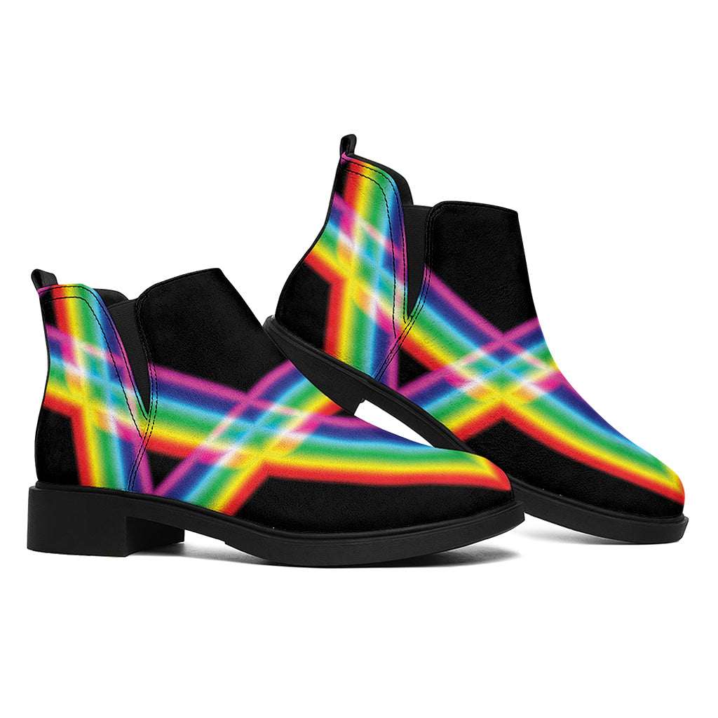 Rainbow Star of David Print Flat Ankle Boots