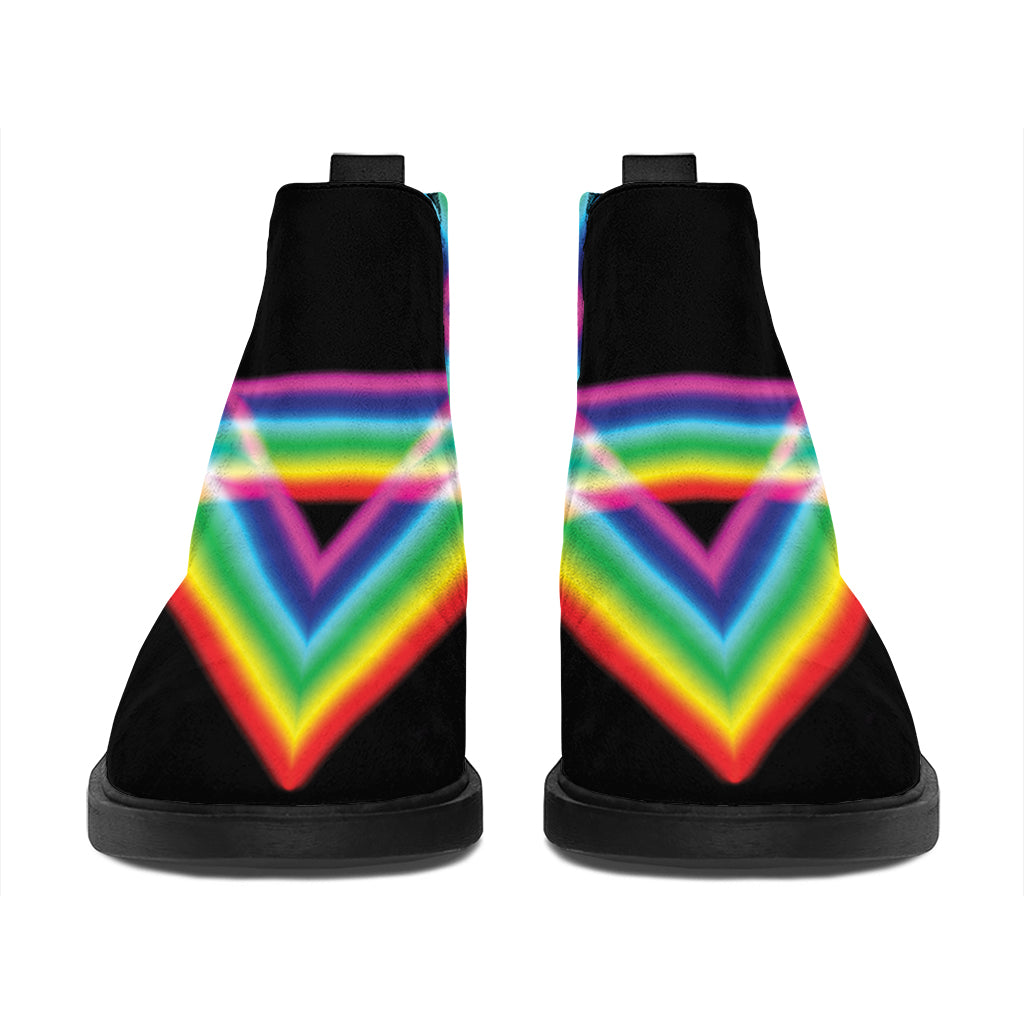 Rainbow Star of David Print Flat Ankle Boots