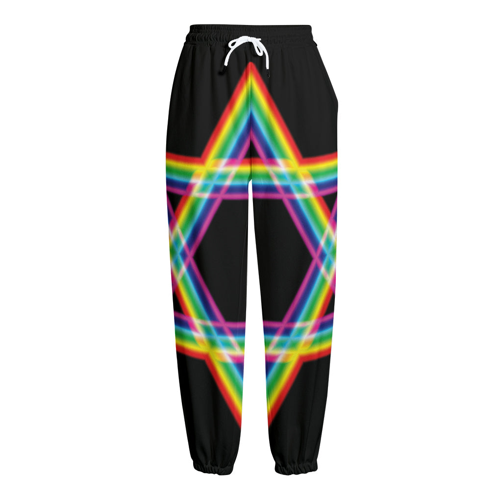 Rainbow Star of David Print Fleece Lined Knit Pants