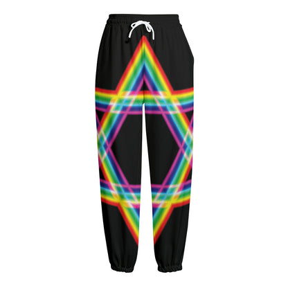 Rainbow Star of David Print Fleece Lined Knit Pants