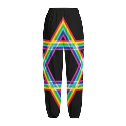 Rainbow Star of David Print Fleece Lined Knit Pants
