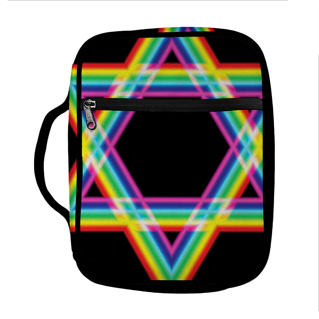Rainbow Star of David Print Front Pocket Bible Bag