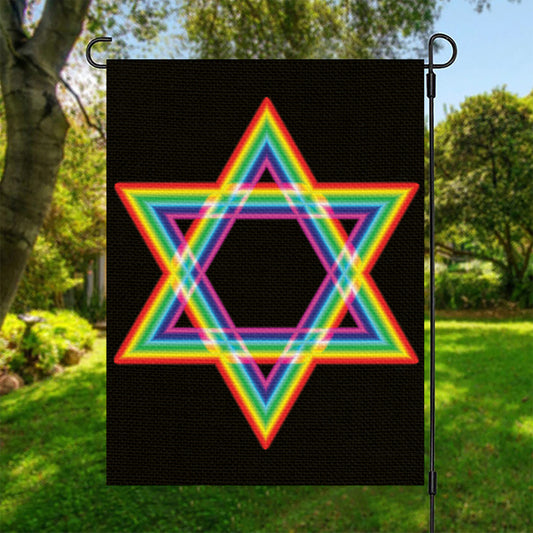 Rainbow Star of David Print Garden Flag