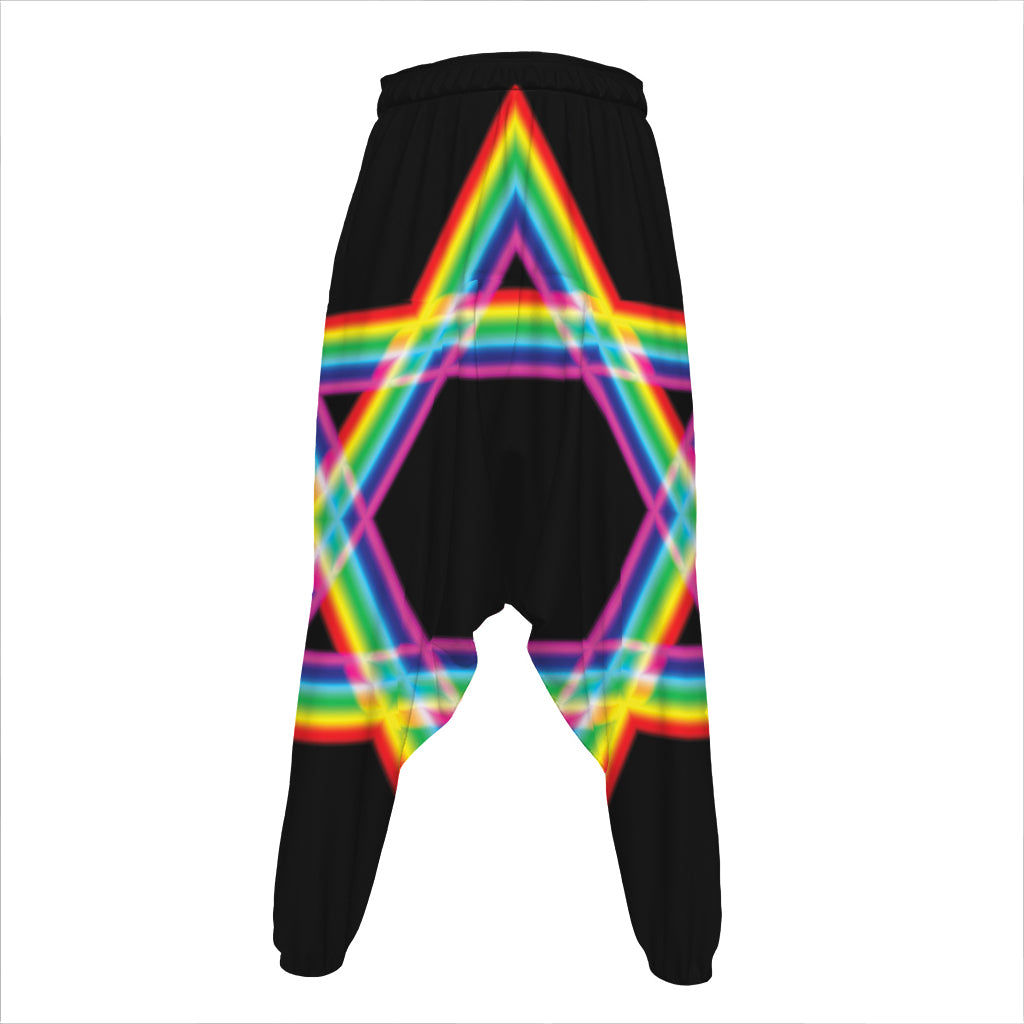 Rainbow Star of David Print Hammer Pants