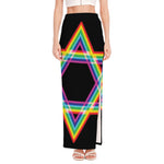 Rainbow Star of David Print High Slit Maxi Skirt