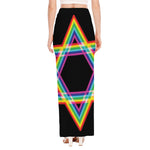 Rainbow Star of David Print High Slit Maxi Skirt