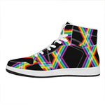 Rainbow Star of David Print High Top Leather Sneakers