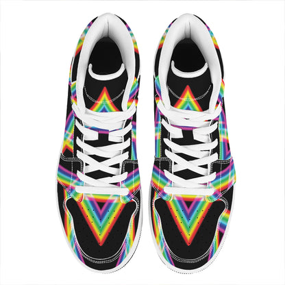 Rainbow Star of David Print High Top Leather Sneakers