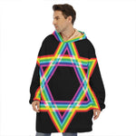 Rainbow Star of David Print Hoodie Blanket