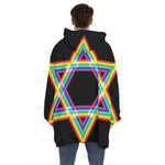 Rainbow Star of David Print Hoodie Blanket