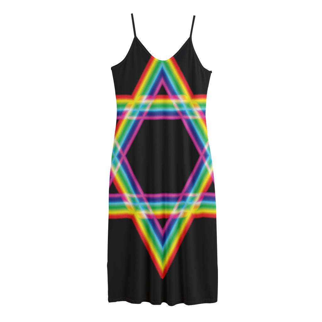 Rainbow Star of David Print Jersey Midi Cami Dress