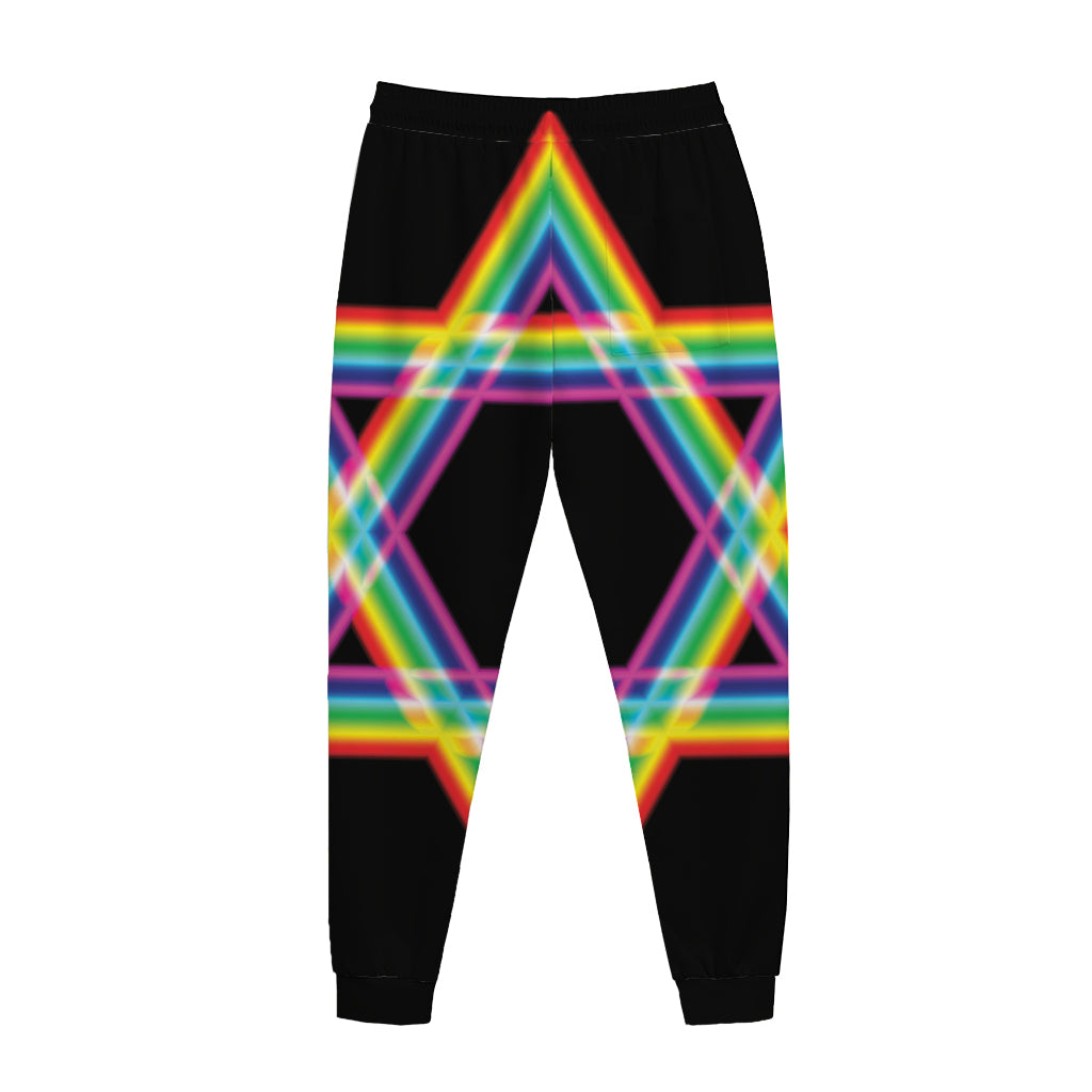 Rainbow Star of David Print Jogger Pants