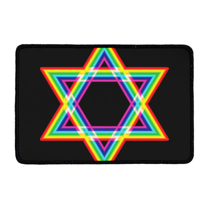 Rainbow Star of David Print Kitchen Mat