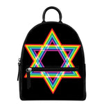 Rainbow Star of David Print Leather Backpack