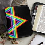 Rainbow Star of David Print Leather Bible Cover