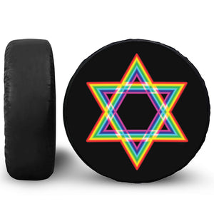 Rainbow Star of David Print Leather Spare Tire Cover