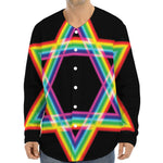 Rainbow Star of David Print Long Sleeve Baseball Jersey