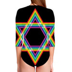 Rainbow Star of David Print Long Sleeve Swimsuit