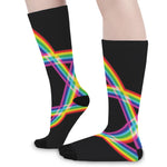 Rainbow Star of David Print Long Socks
