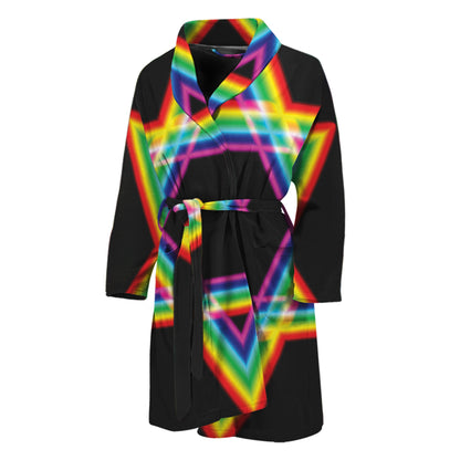 Rainbow Star of David Print Men's Bathrobe